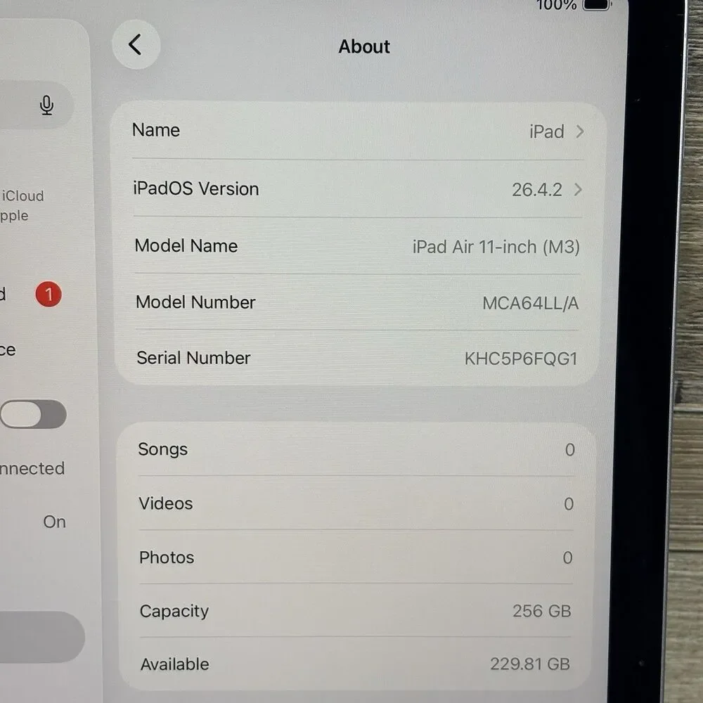 2025 Apple iPad Air 11-inch M3 Chip 256GB Wi-Fi Purple MCA64LL/A 100% Battery
